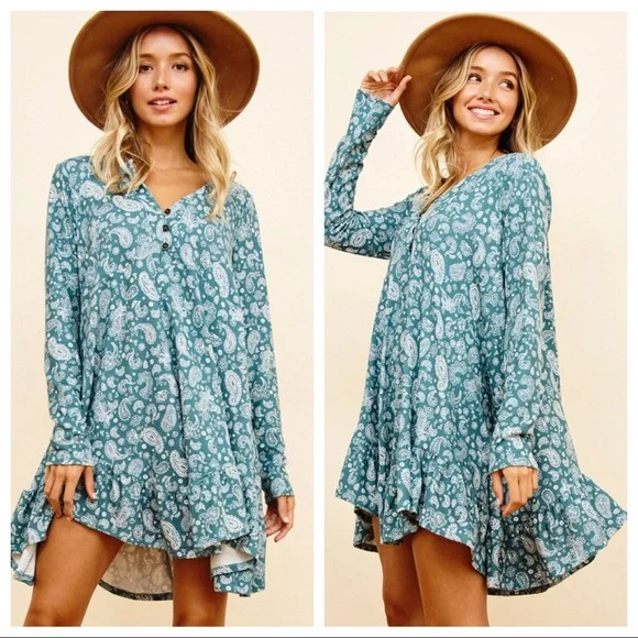 #21 Boho Paisley Print Ruffle Hem Dress - Picture 3 of 4